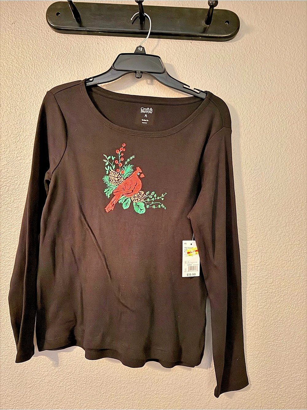 Croft & Barrow The Classic Tee Long Sleeve Graphic Tee in Black Size petite size